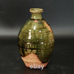 0701A Ken Matsuzaki Japanese Oribe ware pottery Sake Bottle Base With Box