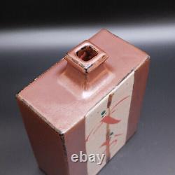 1026c Takeo Sudo Japanese Mingei Mashiko pottery Akae Vase with box