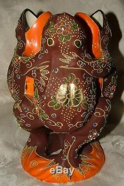 1920s Japan Satsuma 3 Spill Dancing Frogs Kaeru Good Luck Okimono Objet d'Art