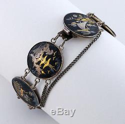 1930s Handcrafted Vintage Japanese Sterling and Mix Metal Art Work Bracelet 7 L