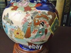 19th c Meiji Period Japanese Vase Cobalt Blue Baluster Vase Coastal Scene