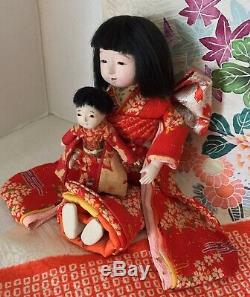 2 SWEET ANTIQUE JAPANESE GOFUN DOLLS 10 ICHIMATSUMOM n 3 BABY GIRLEXC COND
