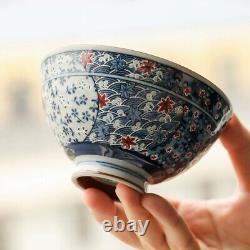 4 pcs Japanese Mino-Yaki Glaze Rice Bowl Blue and White Ceramic Soup Tableware