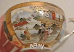 6 SETS RARE Japanese SIGNED Porcelain LITHOPHANE GEISHA Satsuma Teacup Saucer