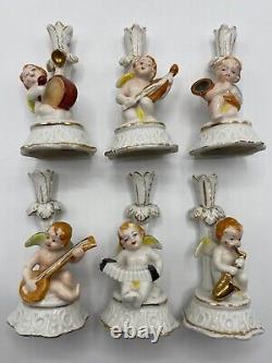 6 Vintage Occupied Japan Cherub Figurines Musicians Candle Holders Antique