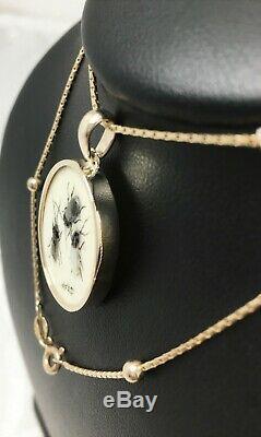 9ct Shibayama Insect Necklace Antique Japanese Signed 9ct Unusual QTY Chain 7.3g