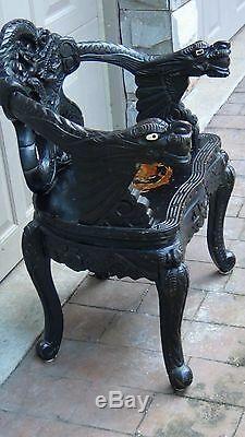 ANTIQUE 19c JAPANESE WOOD RELIEF DRAGON & CLOUDS MOTIF CARVED ARMCHAIR