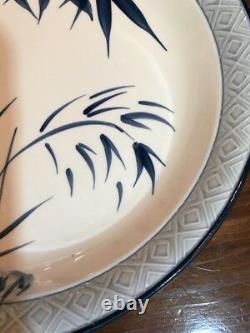ANTIQUE JAPANESE BOWL 12 Porcelain Serving Dish Bamboo Blue White SIGNED