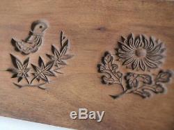 ANTIQUE JAPANESE KASHIGATA Carved Wooden Cake Mold with cover Bird Butterfly