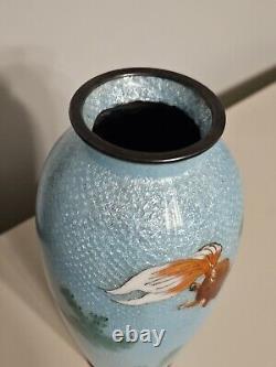 ANTIQUE JAPAN ANDO Cloisonne Vase Yusen Shippo Silver Koi Gold Fish Blue Ginbari
