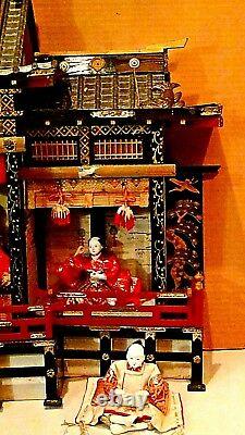 ANTIQUE MEIJI UNIQUE JAPANESE HINA DOLL EMPEROR'S PALACE WithEMPEROR&EMPRESS