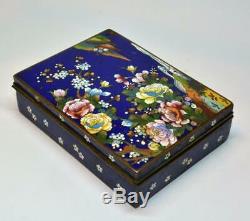 Antique 1800s Japan late Meiji period brass cloisonné enamel cigarette box RARE