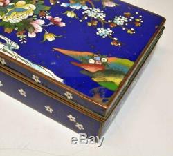 Antique 1800s Japan late Meiji period brass cloisonné enamel cigarette box RARE