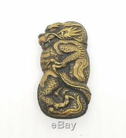 Antique 1890's Brass Match Safe Vesta Case Box Japanese Figural Dragon