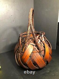 Antique 19th c Japanese Woven Bamboo Ikebana Flower Vessel Basket 16 X 12