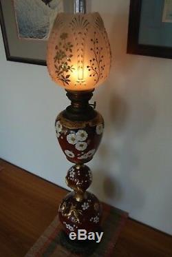 Antique Art Nouveau Japanese Chinese Porcelain Flower Kerosene Dragon Oil Lamp