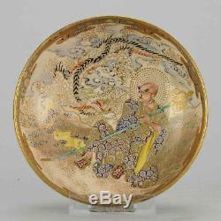 Antique Beautifull Japanese Small Satsuma Bowl Wise Man Dragon Japan Po