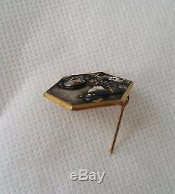 Antique Brooch Lover Couple Pin Japanese Shakudo Gold Silver Metal Meiji Era