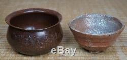 Antique Chabako Tea Ceremony box ceramic Shino-Chawan 1900 Japan craft