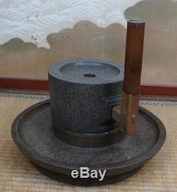 Antique Chausu Japan millstone green tea powder mill 1800s Japanese stone craft