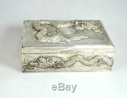 Antique Copper Silver Japan Japanese Meiji Dragon Jewelery Cigar Case Box 1910