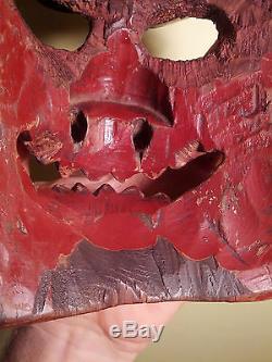 Antique, DANCED, Japan/Japanese Wooden Ao-Oni Mask used in annual Setsubun