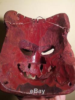 Antique, DANCED, Japan/Japanese Wooden Ao-Oni Mask used in annual Setsubun