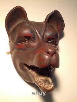 Antique, Danced, withPatina Japanese Kitsune (Fox) Mask withArticulating Jaw -SIGNED