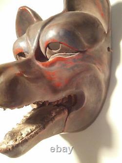 Antique, Danced, withPatina Japanese Kitsune (Fox) Mask withArticulating Jaw -SIGNED