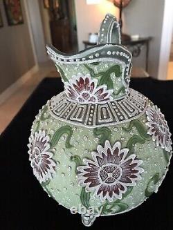 Antique Footed MORIAGE Nippon Porcelain Pitcher Ornate Floral Design Unusual