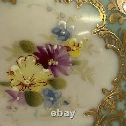Antique Hand Painted Green Covered Footed Dish withGold Trim