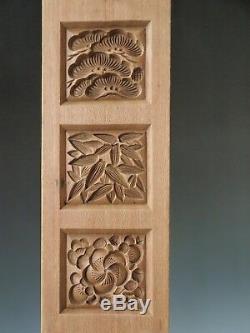 Antique JAPANESE KASHIGATA Wooden Mold withcover Maple Leaf Kamon Pine Plum Iris