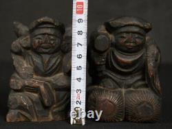 Antique Japan Shinto deity wood carving 1900's Ebisu Daikoku gods