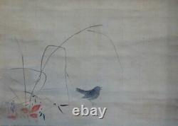 Antique Japan scroll Tsuru bird paper master painting 1700 Edo era craft