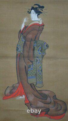 Antique Japan scroll painting Bijin-Ga 1700s Miyagawa Choshun