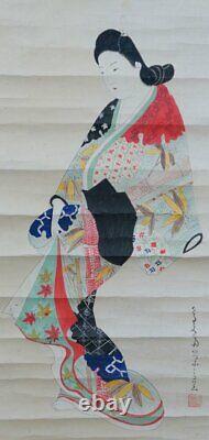 Antique Japan scroll painting Bijin-ga 1828 fine art