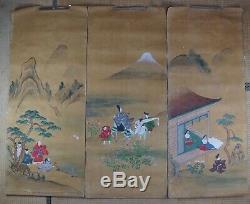 Antique Japan wind screen painting Ohinesama Byobu 1800s Edo art