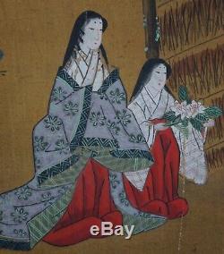 Antique Japan wind screen painting Ohinesama Byobu 1800s Edo art