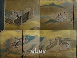 Antique Japanese 4 Panel Byobu Screen Tales of Genji. 73 x 36