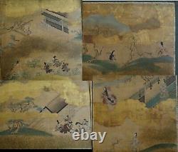 Antique Japanese 4 Panel Byobu Screen Tales of Genji. 73 x 36