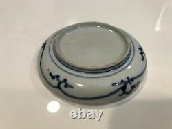 Antique Japanese Blue & White Porcelain Imari Soba Choko Cup & Underplate Set