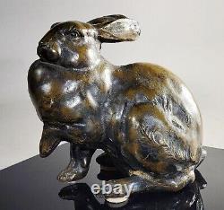 Antique Japanese Bronze Hare Rabbit Figurine Statue Okimono c19thc Meiji Period