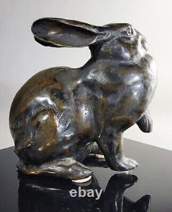 Antique Japanese Bronze Hare Rabbit Figurine Statue Okimono c19thc Meiji Period