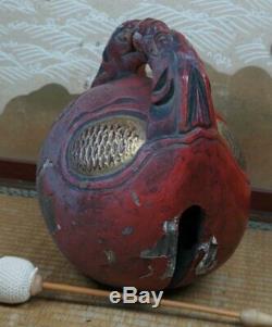 Antique Japanese Buddhist wood bell Mokugyo 1880s Japan carving art craft
