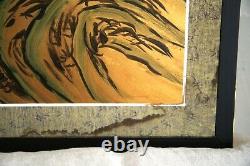 Antique Japanese Byobu Mt. Fuji Screen Gold Leaf Hand Painted 4 Panel Black