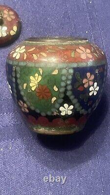 Antique Japanese Colosonne Flowers Mini Covered Pot