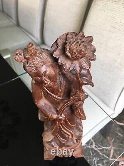 Antique Japanese Female Buddha Hand Carved Wood Statue
