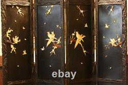 Antique Japanese Folding Screen Four Panels, Handcarved