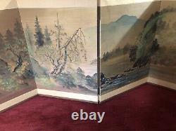 Antique Japanese Four Panel Screen Signed Landscape