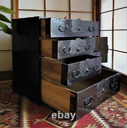 Antique Japanese Furniture Wood Cabinet Isho Dansu Shonai Tansu Black lacquered